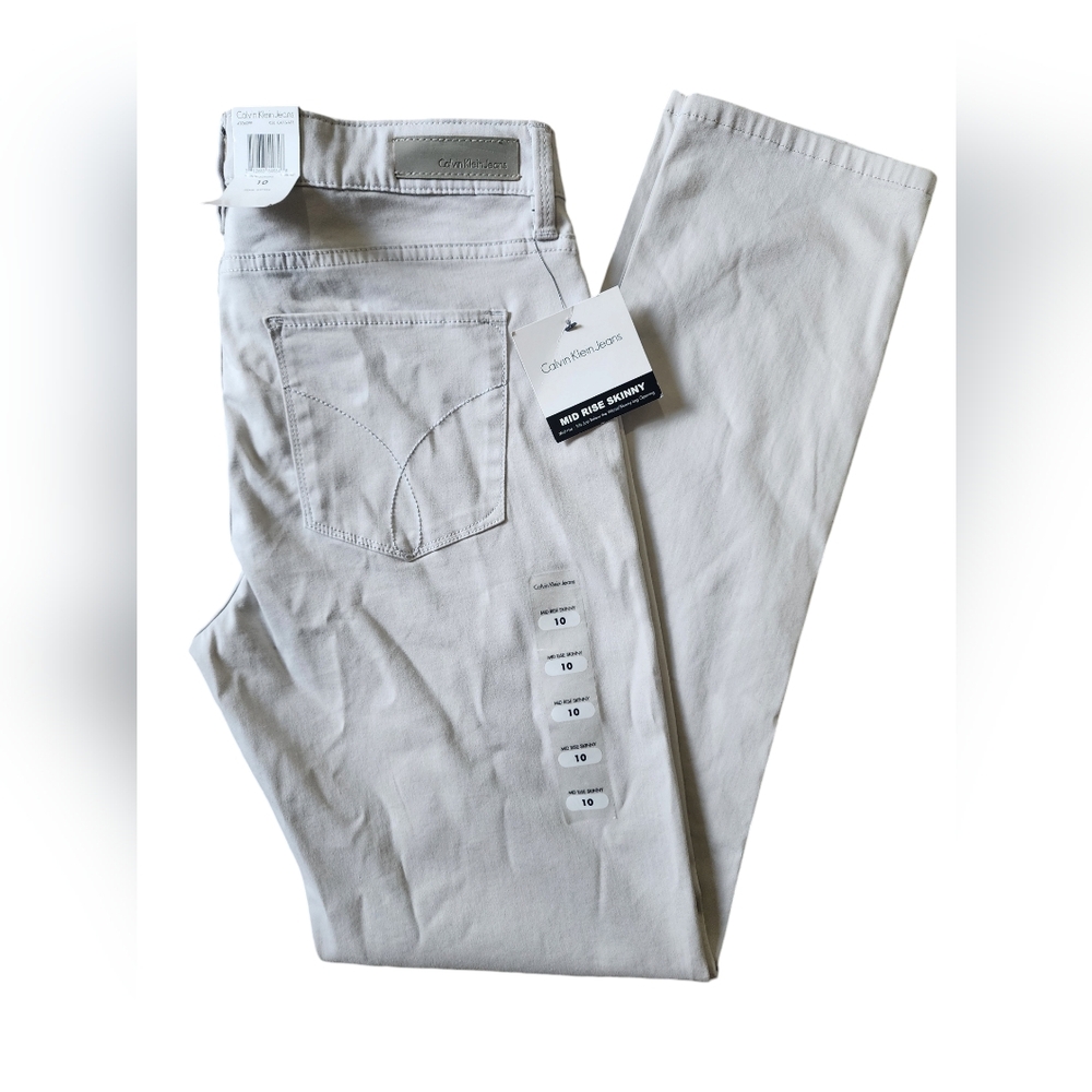 CALVIN KLEIN Women's light grey skinny jeans, size 10, cotton, mid rise, NWT - Picture 2 of 7